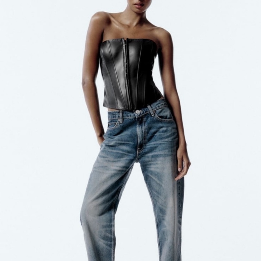 NWT ZARA Black Faux Leather Corset